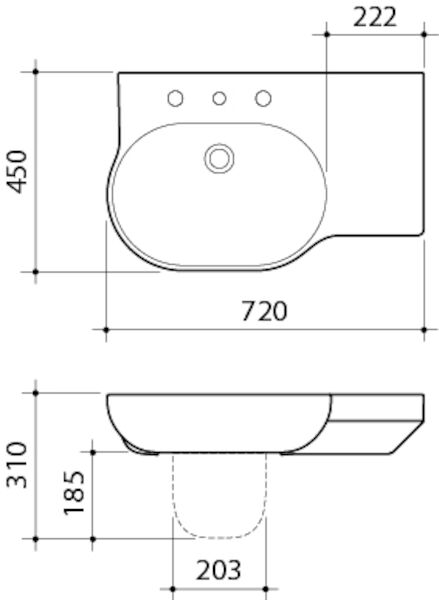 Caroma Opal 720 RHS Wall Basin 3TH