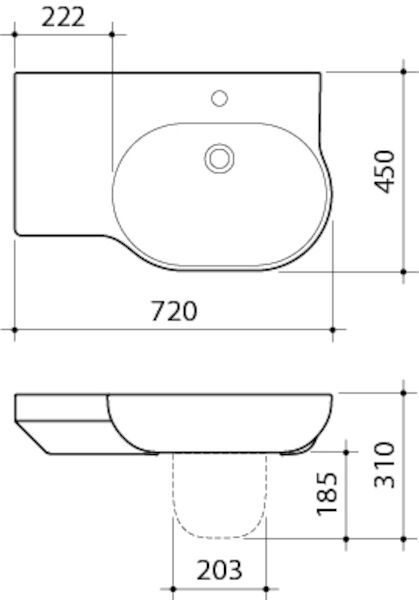 Caroma Opal 720 LHS Wall Basin 1 Tap Hole