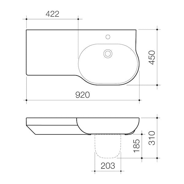 Caroma Opal 920 LHS Wall Basin 1TH