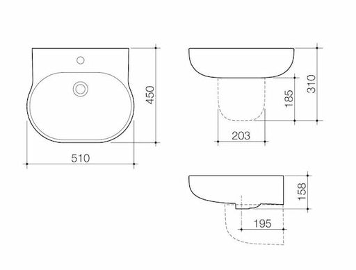 Caroma Opal 510 Wall Basin 0TH