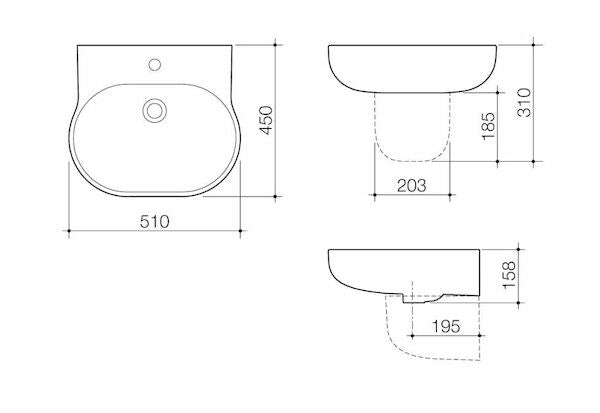 Caroma Opal 510 Wall Basin 3TH