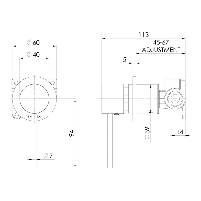 Phoenix Vivid Slimline Shower / Wall Mixer 60mm Backplate