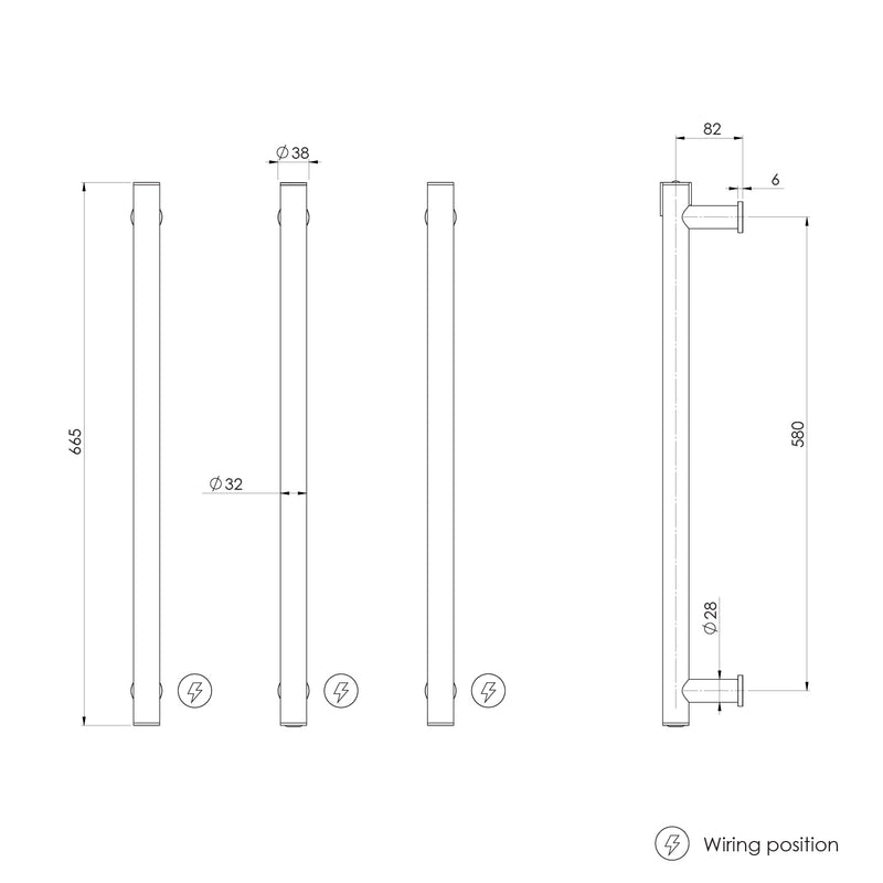 Phoenix Heated Triple Towel Rail Round 600mm