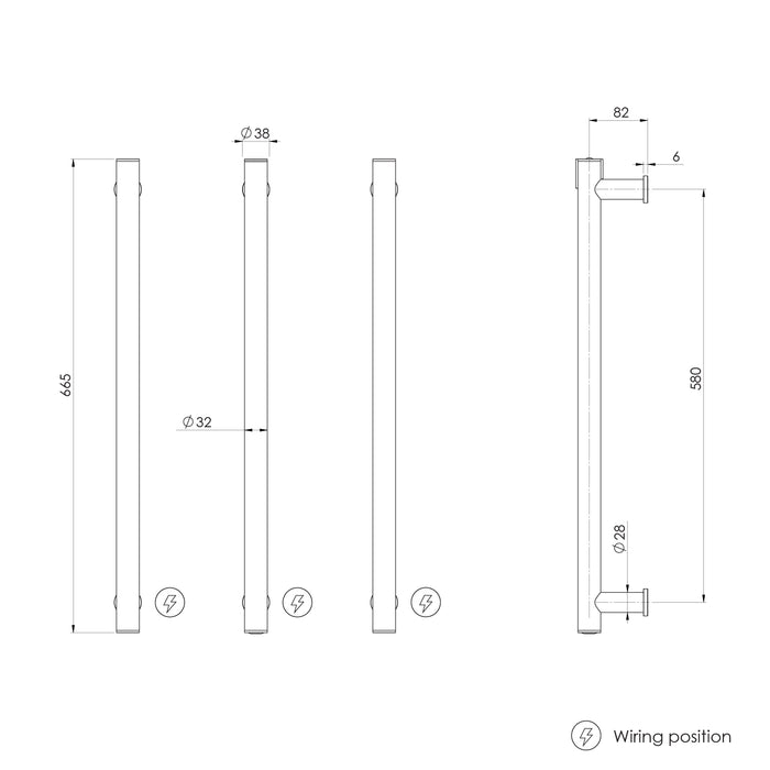 Phoenix Heated Triple Towel Rail Round 600mm