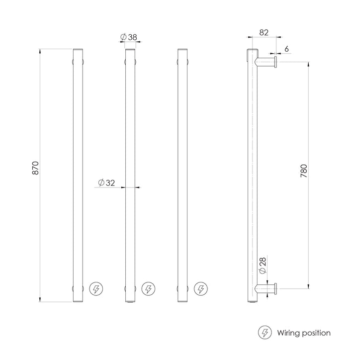 Phoenix Heated Triple Towel Rail Round 800mm