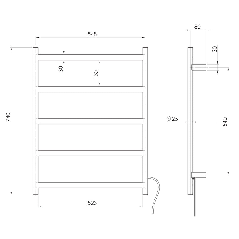 Phoenix Five Flat Bar Heated Towel Ladder