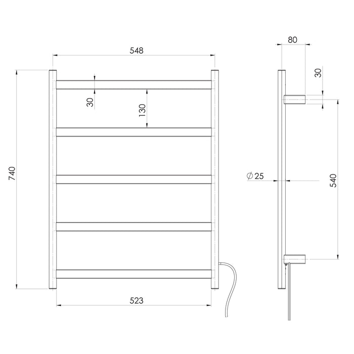 Phoenix Five Flat Bar Heated Towel Ladder