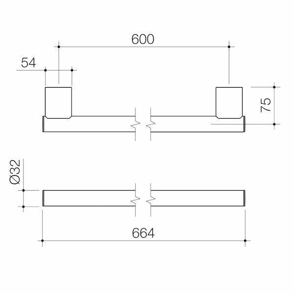 Caroma Opal Support Rail 600mm Straight - Matte Black