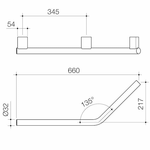 Caroma Opal Support Rail 135 Degree Left Hand Angled - Matte Black