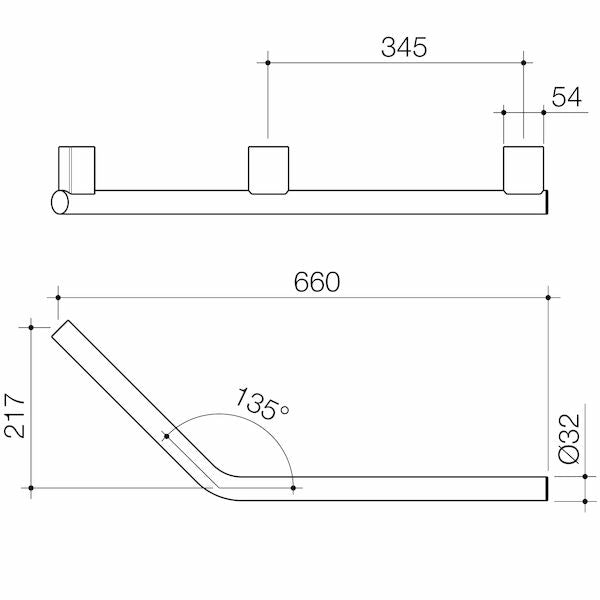 Caroma Opal Support Rail 135 Degree Right Hand Angled - Matte Black