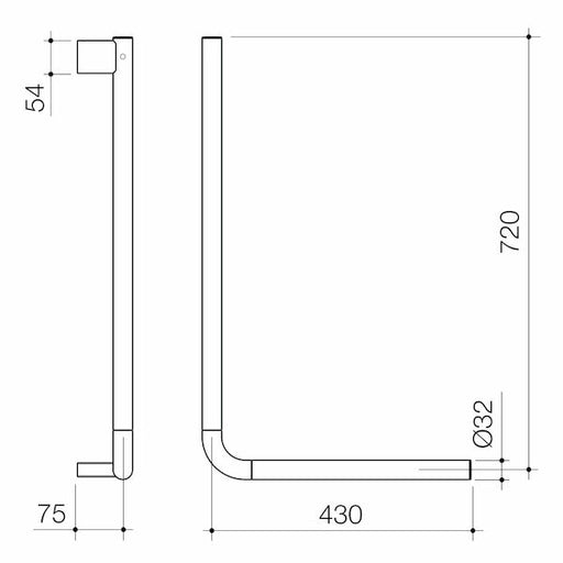 Caroma Opal Support Rail 90 Degree Angled - Brushed Nickel