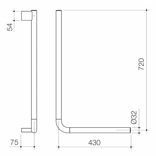 Caroma Opal Support Rail 90 Degree Angled - Matte Black