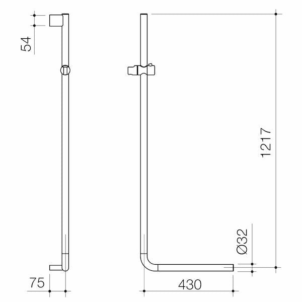 Caroma Opal Support Shower Rail 90 Degree - Chrome