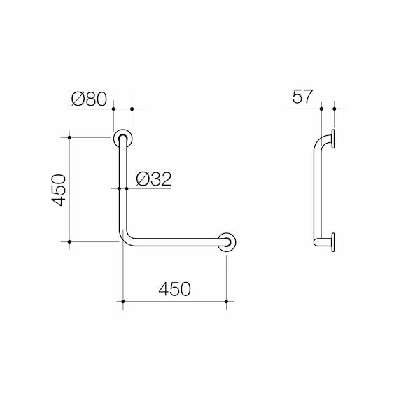 Caroma Care Support Grab Rail - 90 Degree Angled 450x450 - Brushed Nickel