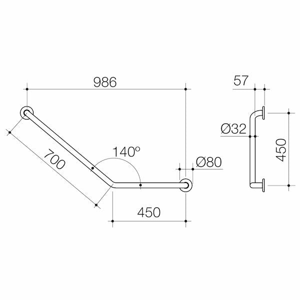 Caroma Care Support Grab Rail - 140 Degree Angled 450x700 RH