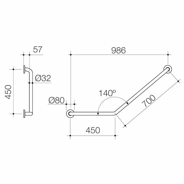 Caroma Care Support Grab Rail - 140 Degree Angled 450x700 LH