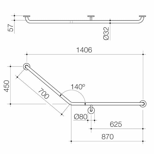 Caroma Care Support Grab Rail - 140 Degree Angled 870x700 RH