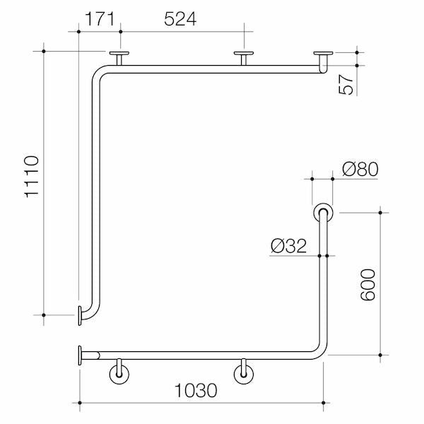 Caroma Care Support Grab Rail - 90 Degree Angled 1110x1030x600 LH