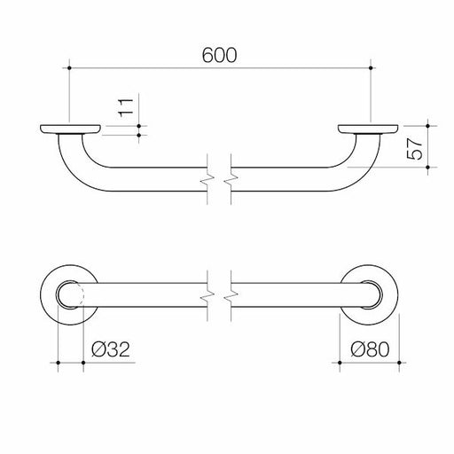 Caroma Care Support Grab Rail - 600mm Straight - Matte Black