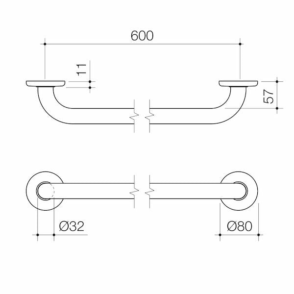 Caroma Care Support Grab Rail - 600mm Straight - Matte Black