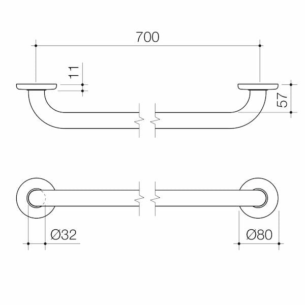 Caroma Care Support Grab Rail - 700mm Straight - Stainless Steel