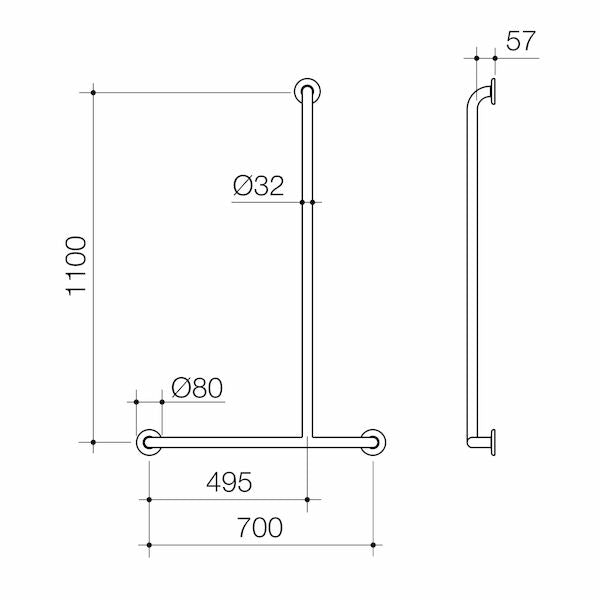 Caroma Care Support Grab Rail - 1100x700 RH T-Bar