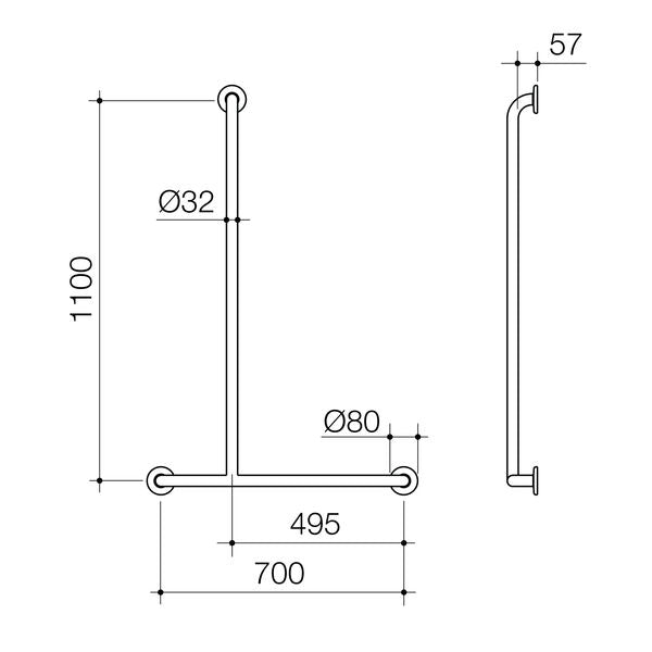 Caroma Care Support Grab Rail - 1100x700 LH T-Bar