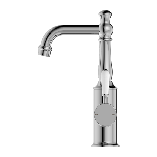 Nero York Basin Mixer with White Porcelain Lever