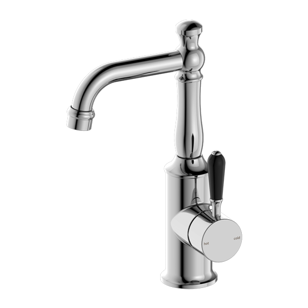 Nero York Basin Mixer with Black Porcelain Lever Chrome