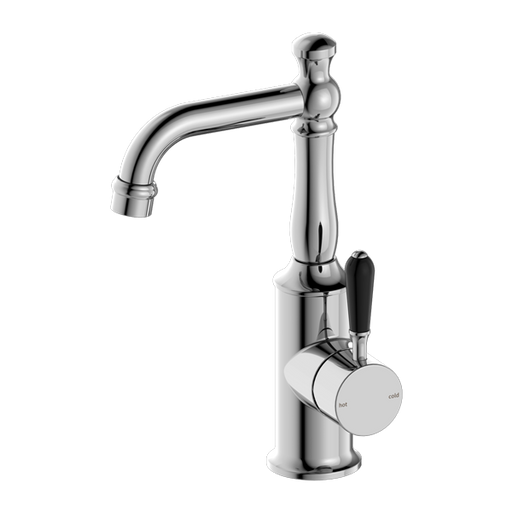 Nero York Basin Mixer with Black Porcelain Lever Chrome