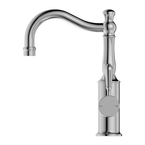Nero York Basin Mixer Hook Spout with Metal Lever