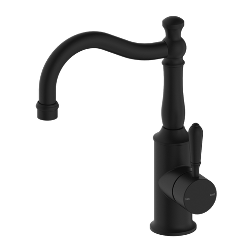 Nero York Basin Mixer Hook Spout with Metal Lever