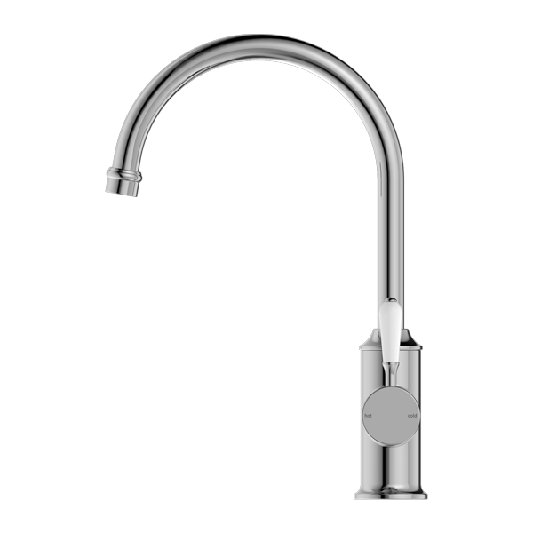 Nero York Kitchen Mixer Gooseneck Spout with White Porcelain Lever