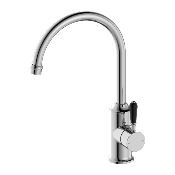 Nero York Kitchen Mixer Gooseneck Spout with Black Porcelain Lever Chrome