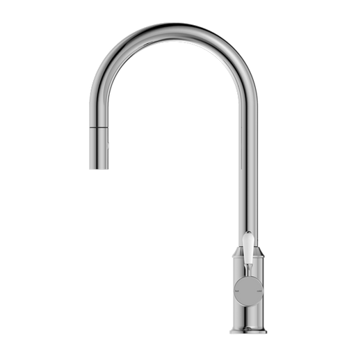 Nero York Pull Out Sink Mixer with Vegie Spray Function with White Porcelain Lever