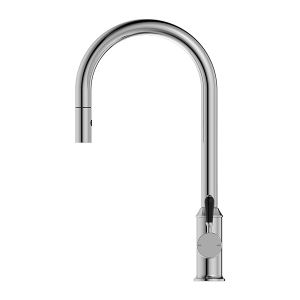 Nero York Pull Out Sink Mixer with Vegie Spray Function with Black Porcelain Lever Chrome