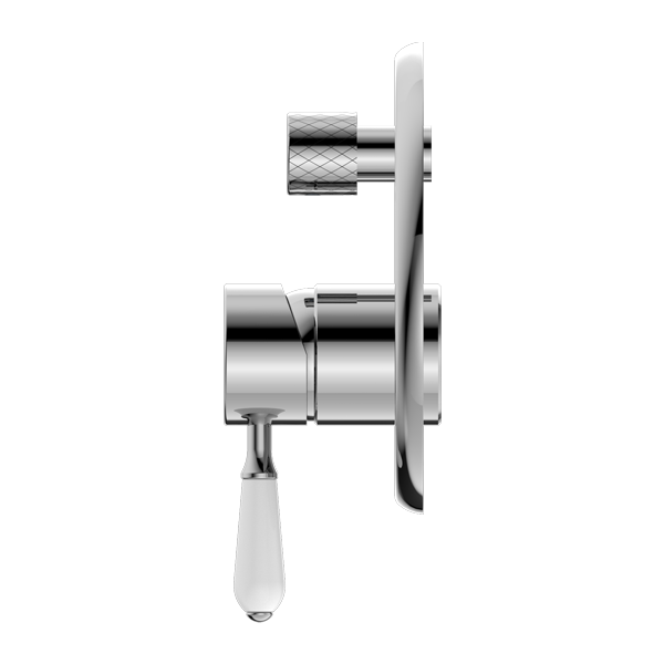 Nero York Shower Mixer with Divertor with White Porcelain Lever