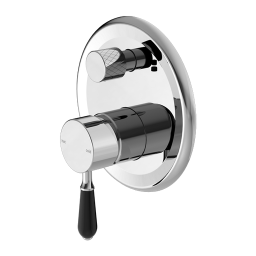 Nero York Shower Mixer with Divertor with Black Porcelain Lever