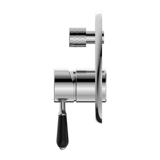 Nero York Shower Mixer with Divertor with Black Porcelain Lever