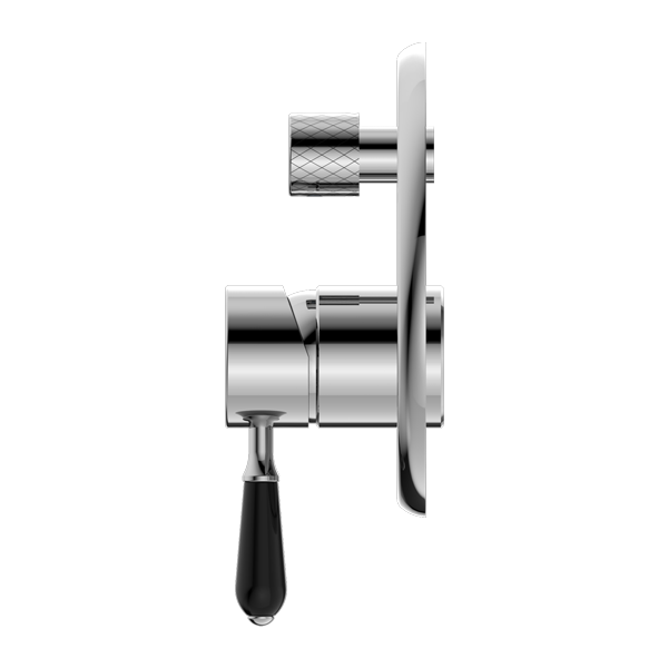 Nero York Shower Mixer with Divertor with Black Porcelain Lever