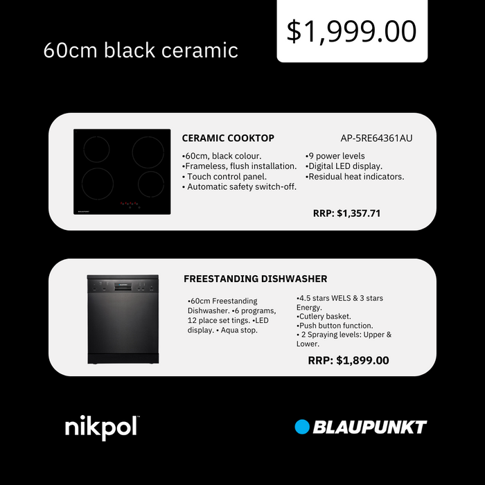 Blaupunkt Nikpol Pack Two: 60 cm black ceramic - 60 cm black induction