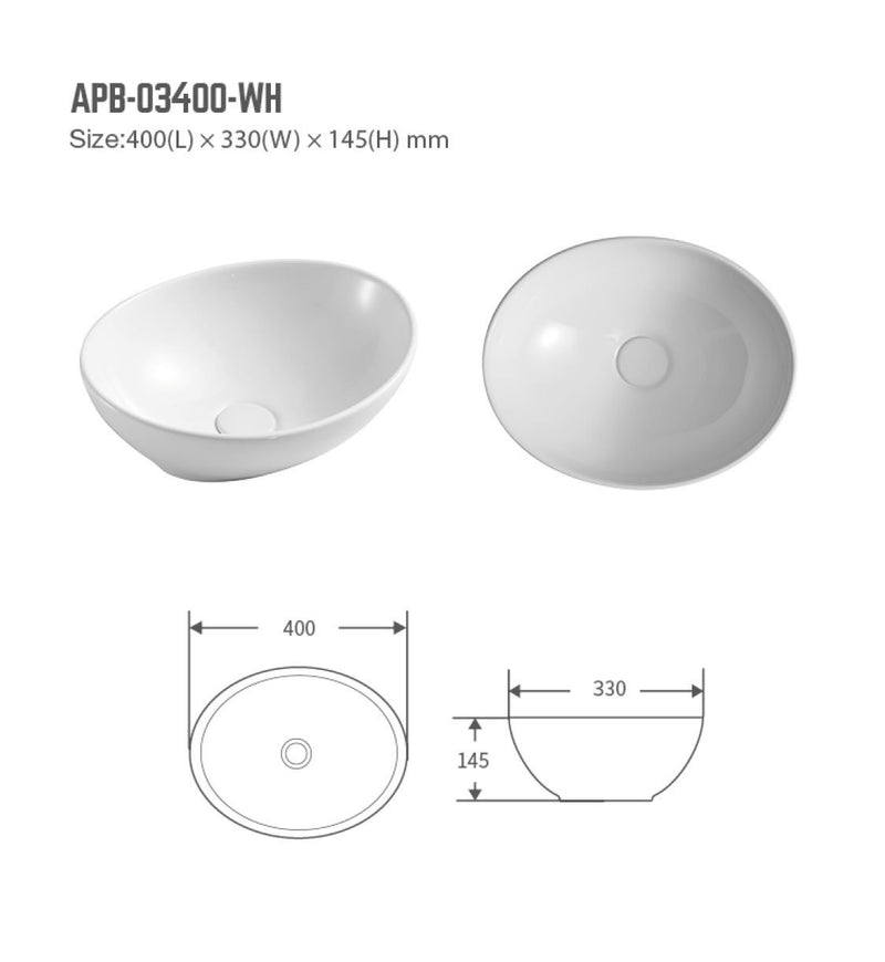 BNK Naga APB-03400-WH Above Counter Basin Gloss White