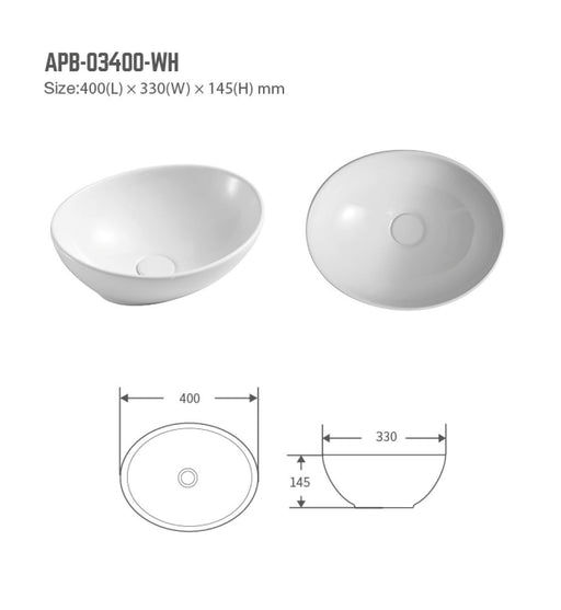 BNK NAGA APB-03400-WH Above Counter Basin Gloss White