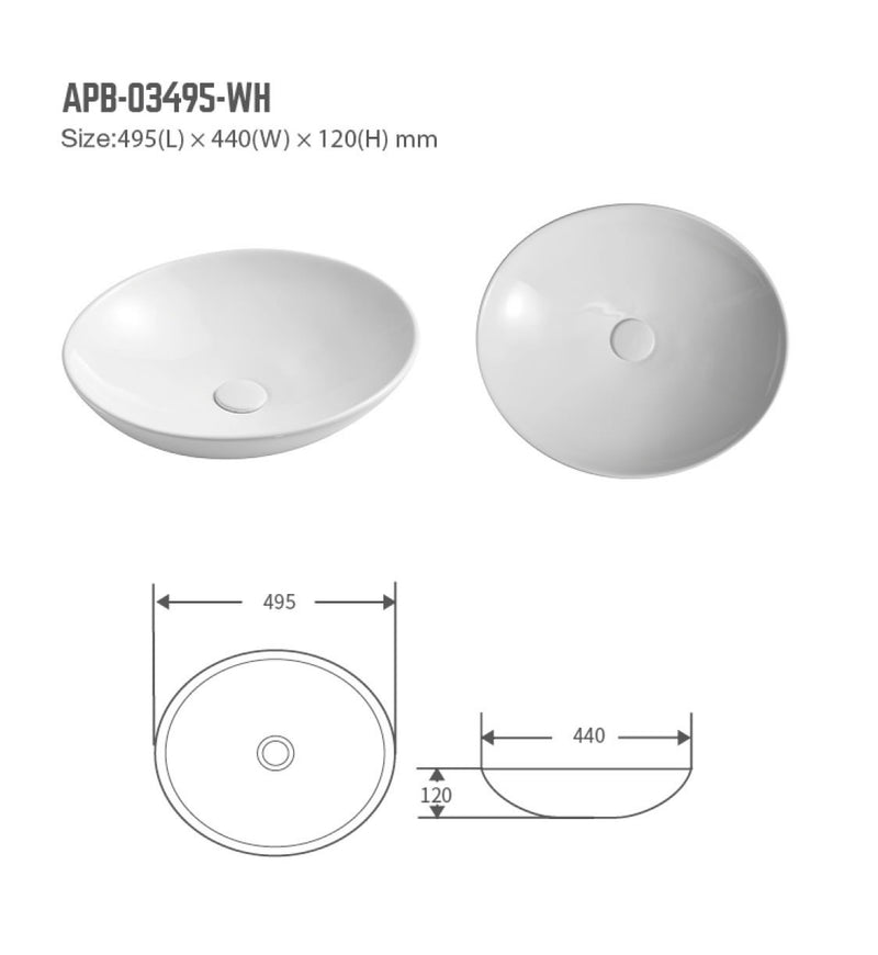 BNK Naga APB-03495-WH Above Counter Basin Gloss White