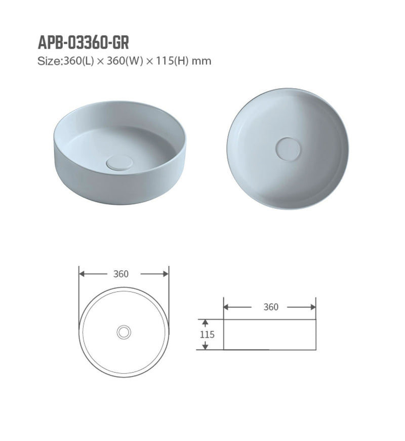 BNK Naga APB-03360-GR Above Counter Basin Matt Grey