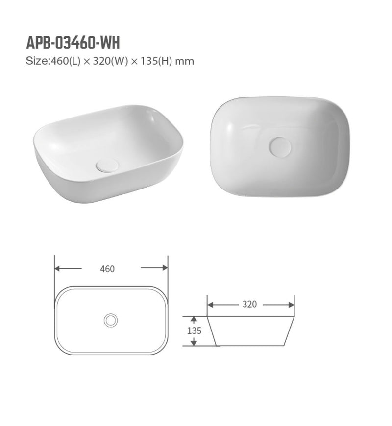 BNK Naga APB-03460-WH Above Counter Basin Gloss White