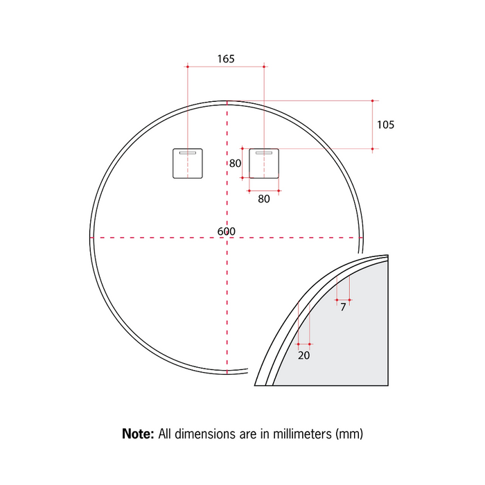 Thermogroup Georgia Round Framed Mirror - 600mmØ