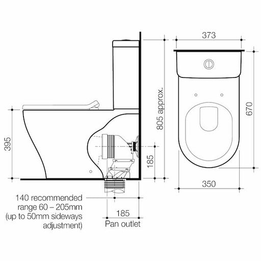 Caroma School Smart CF WFCC BE Suite with Liano Single Flap White Seat