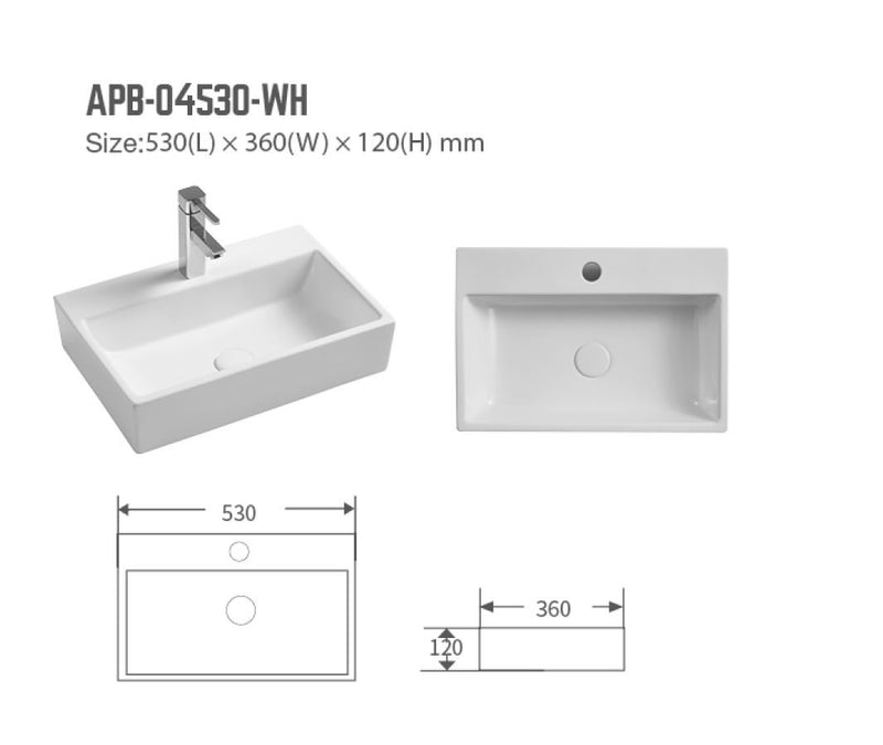 BNK Naga APB-04530-WH Above Counter Basin Gloss White