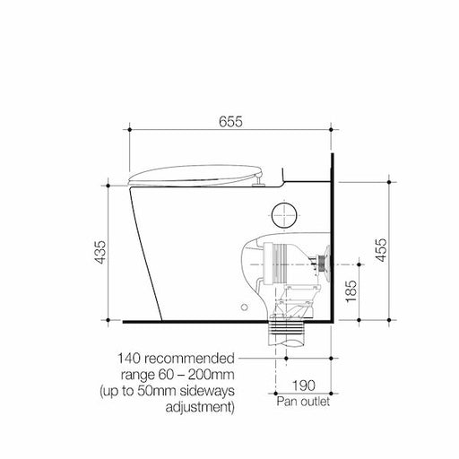 Caroma Care 660 Wall Faced Close Coupled Easy Height BE Pan with Armrest Holes GermGard®
